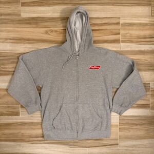 Brew City Budweiser King of Beers Gray Zip Up Hoodie Sweatshirt Mens Medium